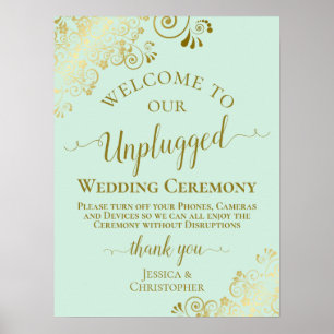 Poster Cérémonie de Mariage Mint Green & Gold Chic Unplug