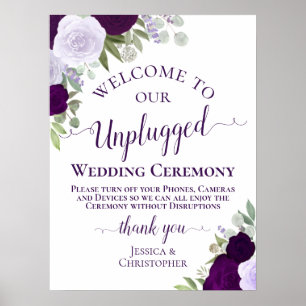 Poster Cérémonie de Mariage pourpre Boho Chic Floral débr