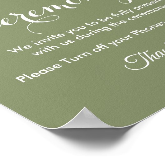 Poster Cérémonie débranchée Mariage blanc vert Sage (Coin)