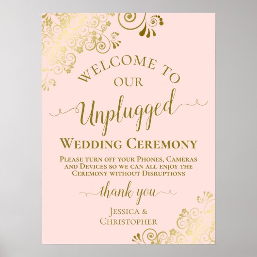 Poster Cérémonie des Mariages Blush Pink & Gold Chic Unpl (Devant)