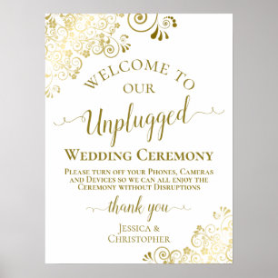 Poster Cérémonie Mariage débranchée en or et blanc élégan