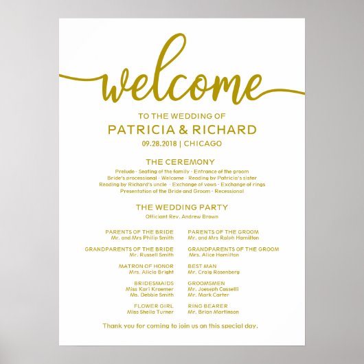 Poster Cérémonie mariage Programme Calligraphie simple (Devant)