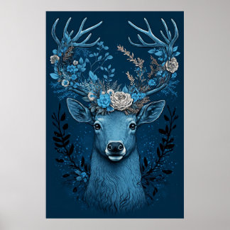 Poster Cerf à cornes de fleurs : Beauté paisible et color