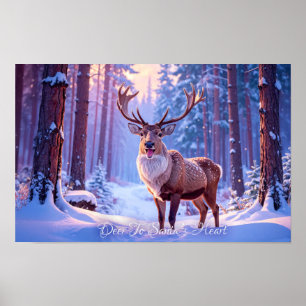 Poster Cerf À Père Noël Coeur - Rindeer