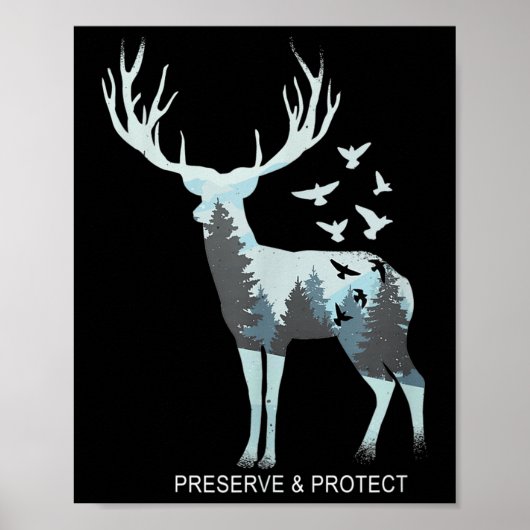 Poster Cerf - Animal de forêt naturel - Préserver & Proté (Devant)