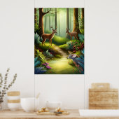 Poster Cerf animal forestier en forêt IA Générique (Cuisine)