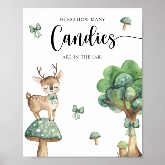 Poster Cerf aquarelle - Devinez combien de bonbons (Devant)