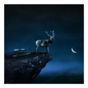 Poster cerf au clair de lune