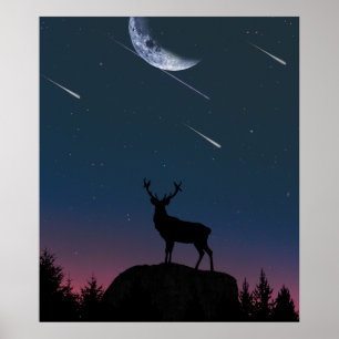 Poster cerf au clair de lune