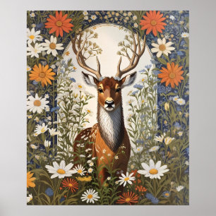 Poster Cerf au milieu de la marguerite