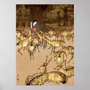 Poster Cerf au Sanctuaire Kasuga Yoshida Hiroshi 1928