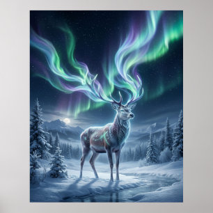 Poster Cerf Aurore Lumières du Nord