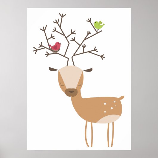 Poster Cerf aux oiseaux (Devant)