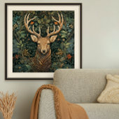 Poster Cerf avec bois dans la forêt magique