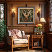 Poster Cerf avec bois dans la forêt magique