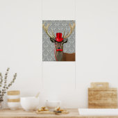 Poster Cerf avec Casquette rouge et Moustache (Cuisine)