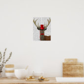 Poster Cerf avec chapeau rouge et moustache (Cuisine)