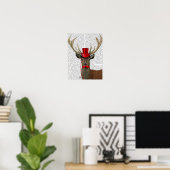 Poster Cerf avec chapeau rouge et moustache (Bureau à domicile)