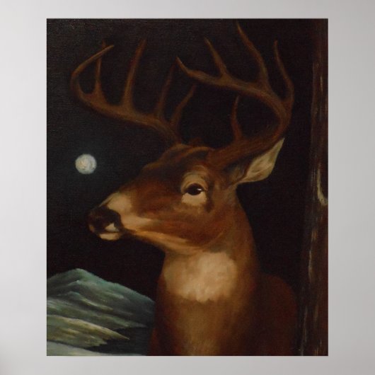 Poster Cerf blanc au clair de lune (Devant)