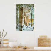 Poster Cerf blanc en hiver Aquarelle de la faune de neige (Cuisine)