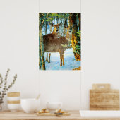 Poster Cerf blanc en hiver Aquarelle de la faune de neige (Cuisine)