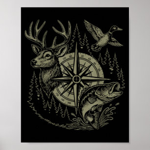 Poster Cerf Canard Pêche Chasse Résout La Plupart De Mes