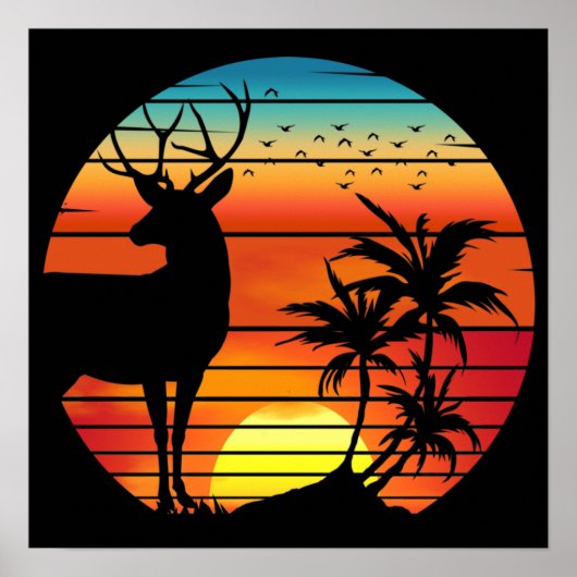 POSTER CERF COUCHER DE SOLEIL (Devant)