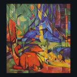Poster Cerf dans la Forêt Franz Marc<br><div class="desc">Fait en 1914 par l'expressionniste allemand Franz Marc. La finale d'une série de peintures avec un thème similaire, elle expose les panneaux pointus de couleur et sujet commun au style cubiste. Couleurs vives, vives et contrastées - orange, or, bleu et vert</div>