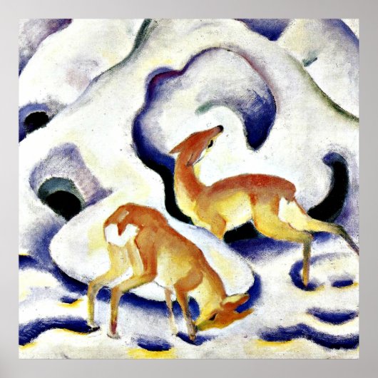 Poster Cerf dans la neige par Franz Marc (Devant)