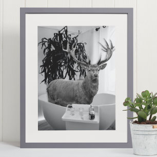 Poster Cerf dans la salle de bain noir blanc