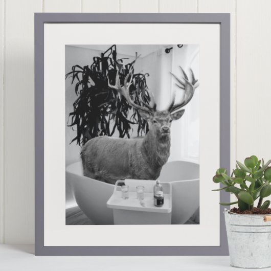 Poster Cerf dans la salle de bain noir blanc