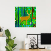 Poster Cerf dans un cadre forestier d'Imaginaire (Bureau à domicile)