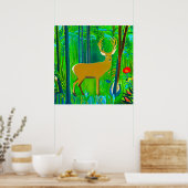 Poster Cerf dans un cadre forestier d'Imaginaire (Cuisine)