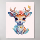 Poster Cerf de Bébé mignon avec Antlers et Fleurs (Devant)