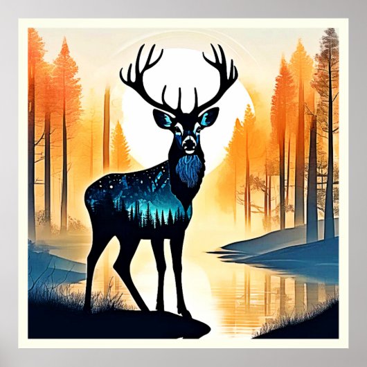Poster Cerf de la forêt mystique (Devant)