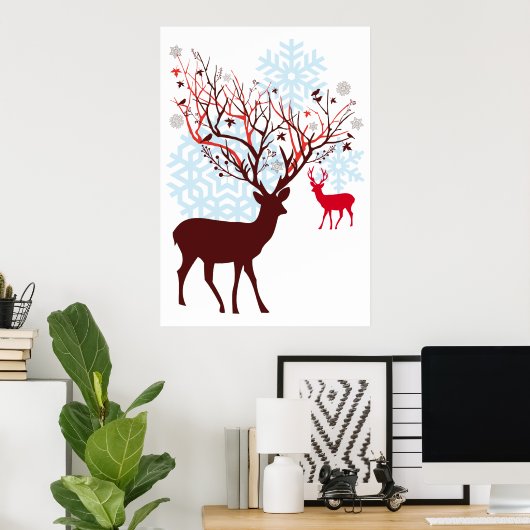 Poster Cerf de Noël avec des rameurs d'arbres (Bureau à domicile)