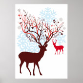 Poster Cerf de Noël avec des rameurs d'arbres (Devant)