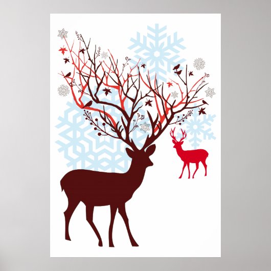 Poster Cerf de Noël avec des rameurs d'arbres (Devant)