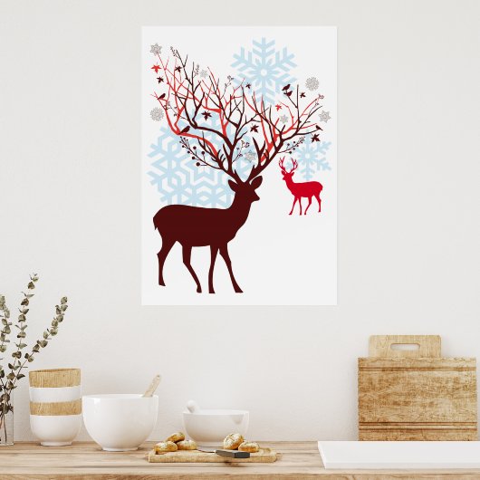 Poster Cerf de Noël avec des rameurs d'arbres (Cuisine)