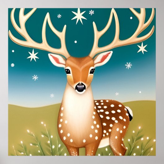 Poster Cerf de Noël mignon (Devant)