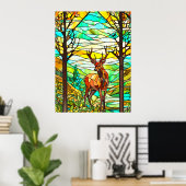 Poster Cerf de stade dans la prairie photo en verre tendu (Bureau à domicile)