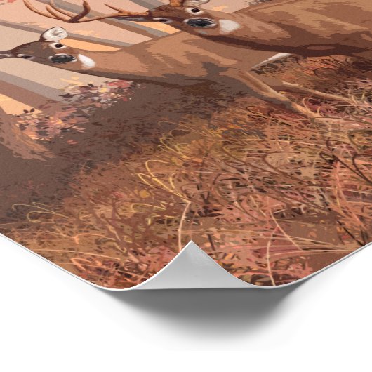 Poster Cerf De Virginie Dans La Forêt Style Rétro Nature (Coin)