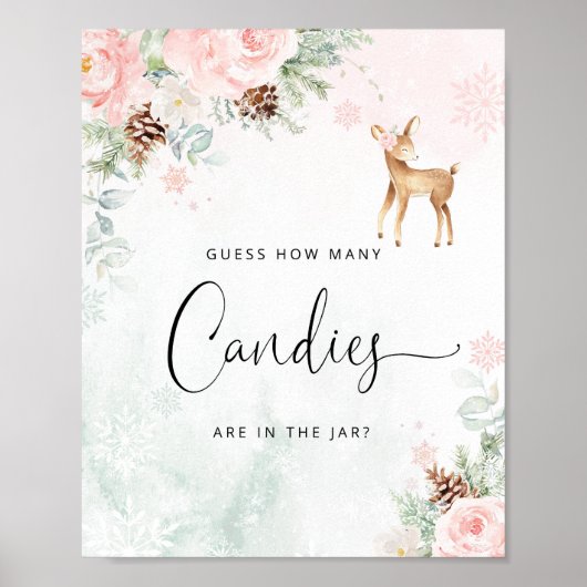 Poster Cerf d'hiver rose Devinez combien de bonbons Poste (Devant)