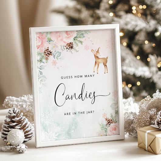 Poster Cerf d'hiver rose Devinez combien de bonbons Poste
