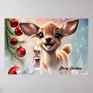 Poster Cerf doux et elfes mignons