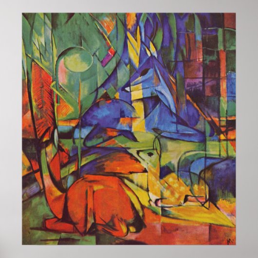 Poster Cerf en forêt par Franz Marc (Devant)