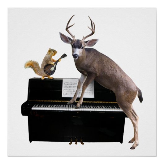 Poster Cerf et écureuil au piano (Devant)