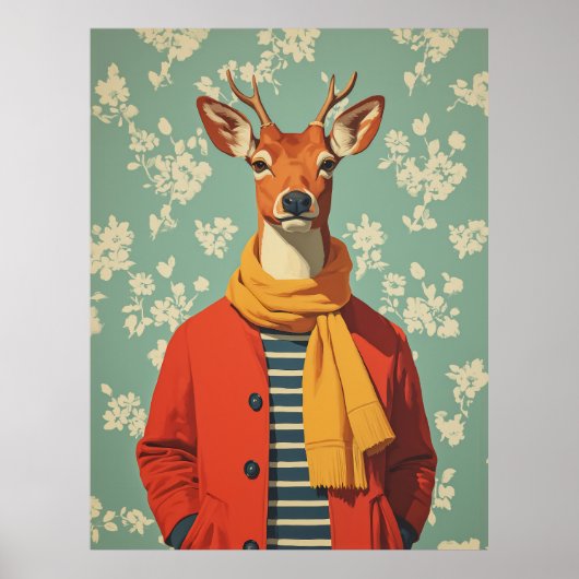 Poster Cerf festif en style hiver (Devant)