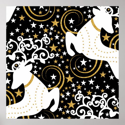 Poster Cerf floral de Noël doré en fleurs (Devant)
