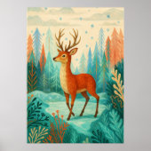Poster Cerf forestier enchanté - Bois d'hiver capricieux (Devant)